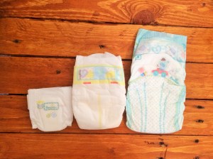 Comparison of Pampers nappies in sizes P3, 0 and 4.